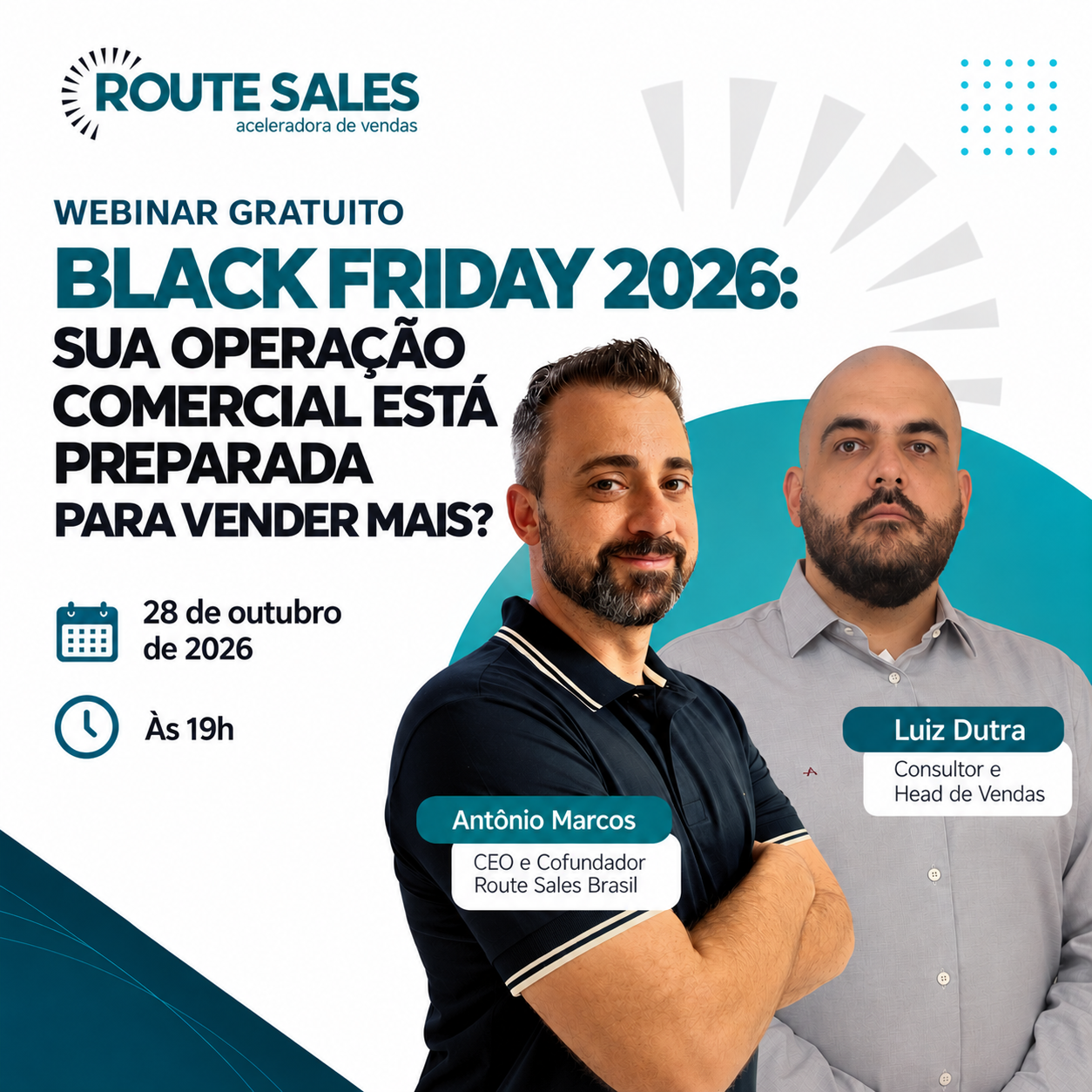 Arte do webinar Black Friday 2026 com Antônio Marcos e Luiz Dutra
